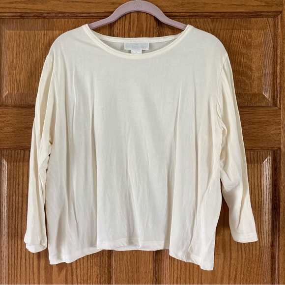 Soft Surroundings Cream Silk & Cotton 3/4 Sleeve Top XL - Picture 1 of 5